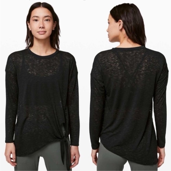 Lululemon Tie Your Practice Long Sleeve Shirt Black Burnout Top - Picture 1 of 13